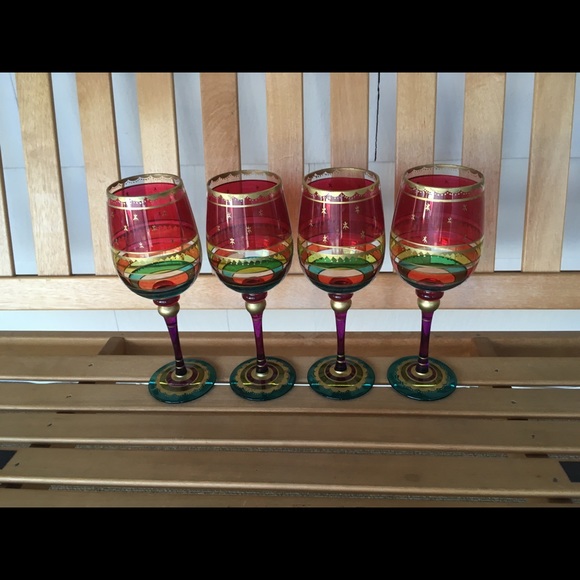 Pier 1 Dining Pier Rare Stained Glass Wine Glasses Poshmark